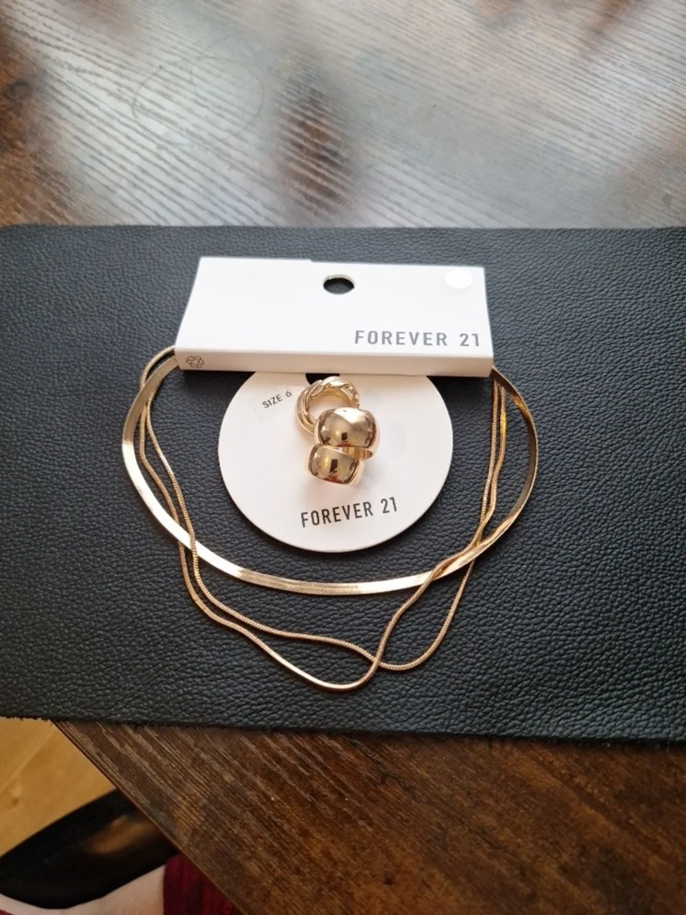 Forever 21 Gold Layered Necklace with Matching Statement Rings Set